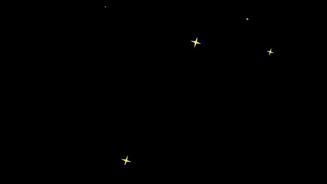 Cartoon 2D Animation Twinkling Gold Star Particles on Black Background