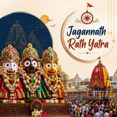 Fototapeta premium Jagannath Rath Yatra : Traditional Hindu Deities Procession at Jagannath Rath Yatra Festival