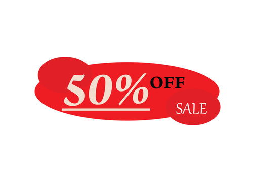 50 Percent Off Sale Badge Red Promotional Discount Sticker Label Isolated on White Background for Retail Shopping E Commerce Marketing Advertising Flyer Poster Web Banner and Commercial Design
