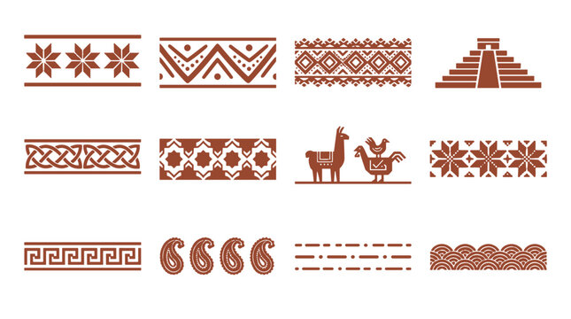 Traditional tribal patterns and designs in earthy tones  