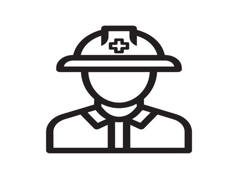 Minimalist First Responder Icon Featuring A Medical Helmet In Line Art Style