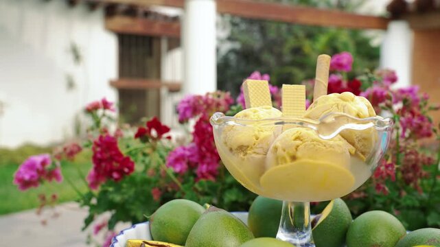 Traditional Peruvian Lucuma Ice Cream Served in Glass Bowl
