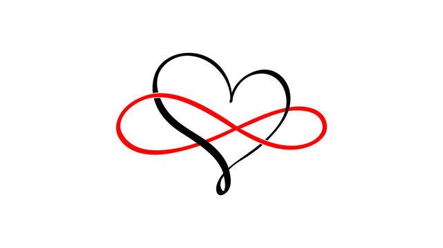 Infinity heart symbol with red loop calligraphic vector icon