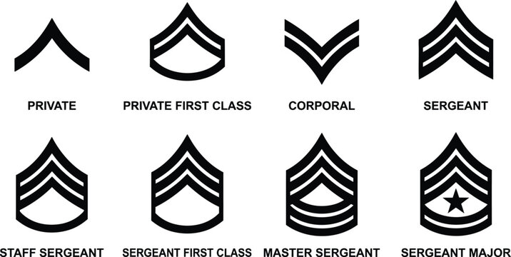 Military Rank Insignia Set with Stars and Chevrons Black Vector Collection