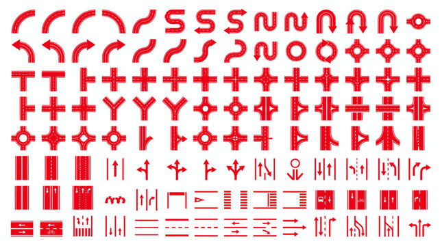 Red Road Junctions and Intersections Set - Traffic Navigation Elements