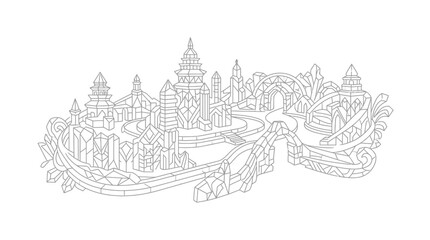 Naklejka premium Crystal Fantasy City Line Art