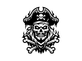 Obraz premium Pirate Skull Emblem with Bones and Flames - Vector Art