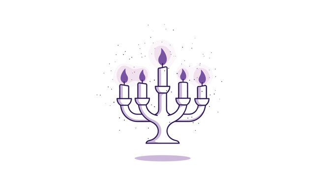 Menorah with purple candle flames.