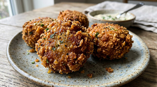 Sardine balls, crust crispy close up
