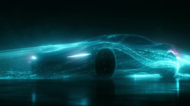 Cinematic X-ray car body with micro-processor data flow dynamics (AI Generated)
