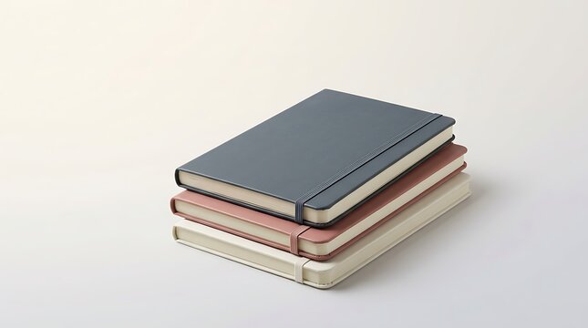 Stack of three colorful journals with elastic bands for writing and planning tasks