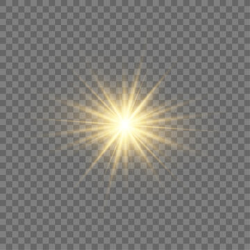 Radiant sunlight effect with realistic lens flares and glowing sunbeams, isolated on PNG transparent background. Bright vector sunbeam with a magical glow and a transparent lens overlay. 