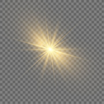 Radiant sunlight effect with realistic lens flares and glowing sunbeams, isolated on PNG transparent background. Bright vector sunbeam with a magical glow and a transparent lens overlay. 