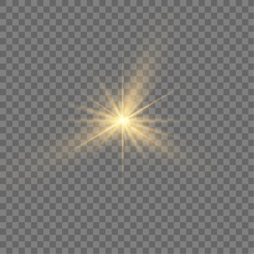 Radiant sunlight effect with realistic lens flares and glowing sunbeams, isolated on PNG transparent background. Bright vector sunbeam with a magical glow and a transparent lens overlay. 