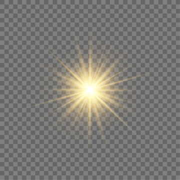 Radiant sunlight effect with realistic lens flares and glowing sunbeams, isolated on PNG transparent background. Bright vector sunbeam with a magical glow and a transparent lens overlay. 