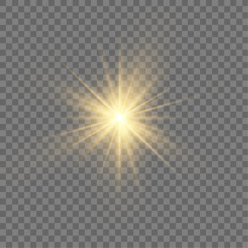 Radiant sunlight effect with realistic lens flares and glowing sunbeams, isolated on PNG transparent background. Bright vector sunbeam with a magical glow and a transparent lens overlay. 