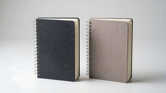 Stacked blank notebooks on gradient light  background minimalist flat lay composition