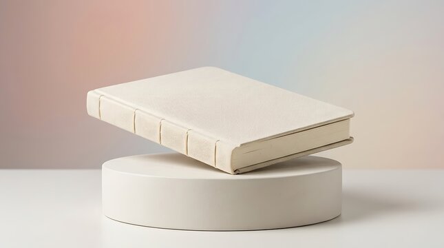 Stacked white folded towels on minimalist cylindrical stand in soft natural light