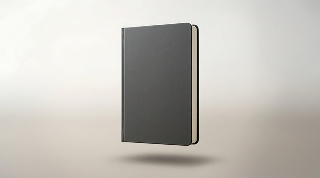 A single closed black notebook standing upright with a clean and professional appearance