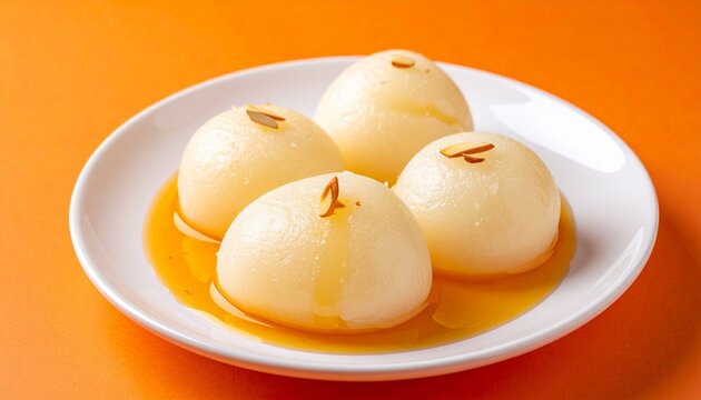 A plate of traditional Indian rasgulla dessert.