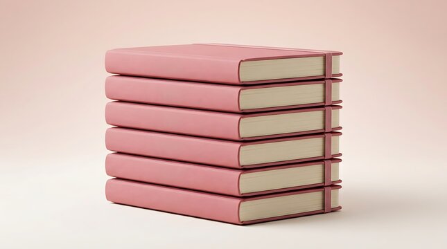 Stack of colorful hardcover books on plain background minimalist composition