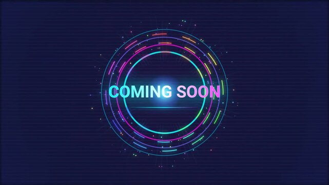 Futuristic Neon Coming Soon Announcement with Glowing HUD Interface Elements