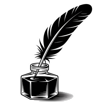 Black feather quill in ink pot