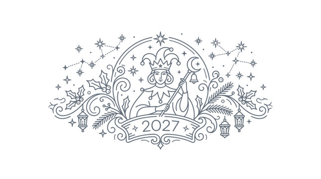 2027 New Year Jester Line Art