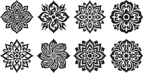 Ornate mandala flower silhouette collection for decorative design © HM