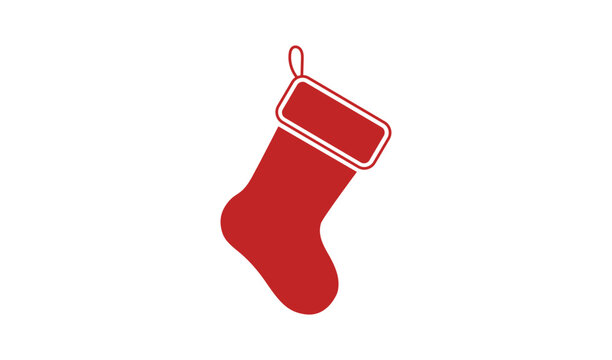 Red christmas stocking hanging decoration with white cuff and loop for festive holiday season vector