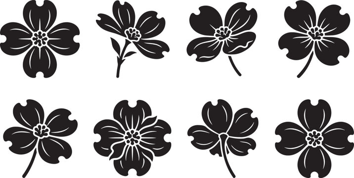 Four petal dogwood flower silhouette collection for fabric patterns