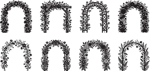Garden archway and floral trellis silhouette collection for wedding venues © HM