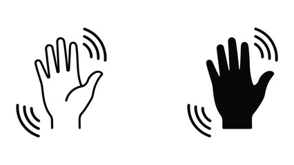 Professional Minimal Vector Icon Waving hand gesture line and glyph icon set Editable Stroke, Outline and Solid Style, Black Monochrome, Isolated on White Background © JubayerStock