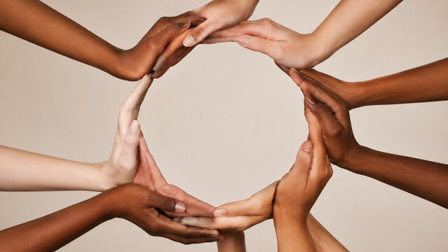 Diverse women&rsquo;s hands forming a circle as unity and equality concept