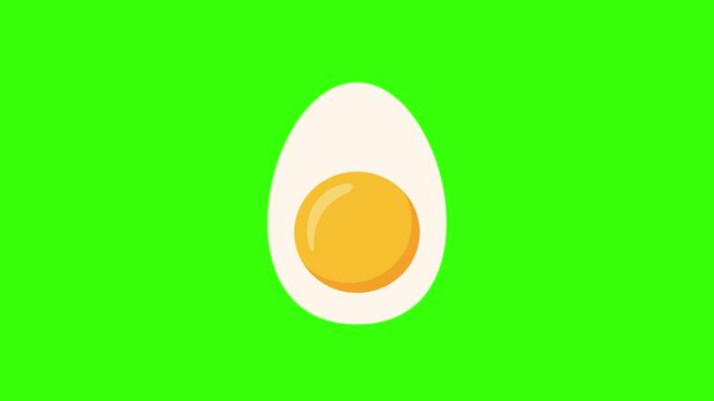 Sliced hard boiled egg jumping loop animation on green screen background