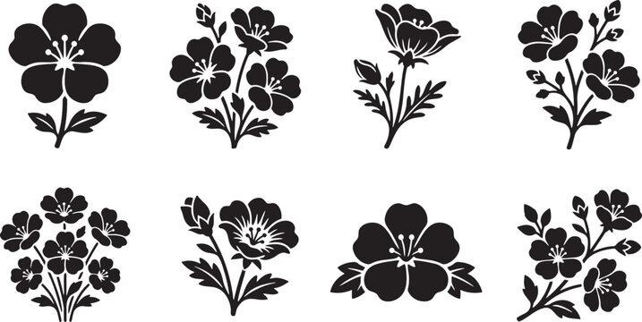 Multi flowered stems and geranium cluster silhouette collection for summer gardens