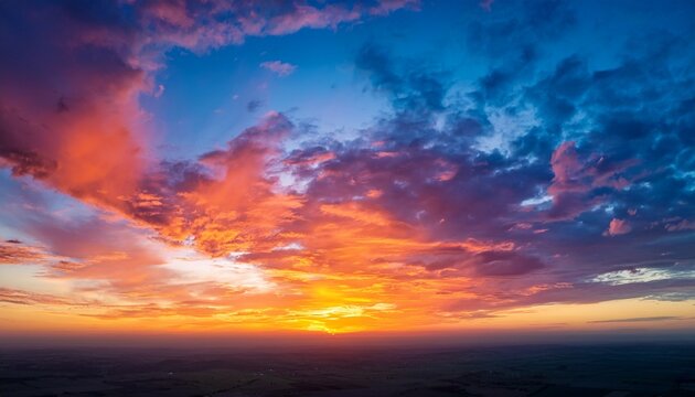 Amazing Real Sky Vibrant Colors Panoramic Sunrise Sundown Sanset Sky With Colorful Clouds Without Any Birds Natural Cloudscape