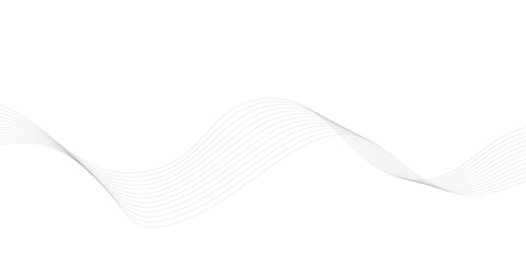 Fototapeta premium Abstract flowing gray wave curves with thin line stripes, digital energy particles and futuristic technology backdrop for presentation and banner design