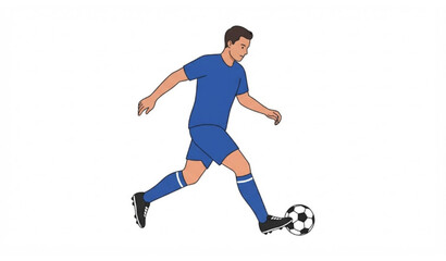 Fototapeta premium Soccer athlete passing football in dynamic motion isolated on white background flat vector illustration