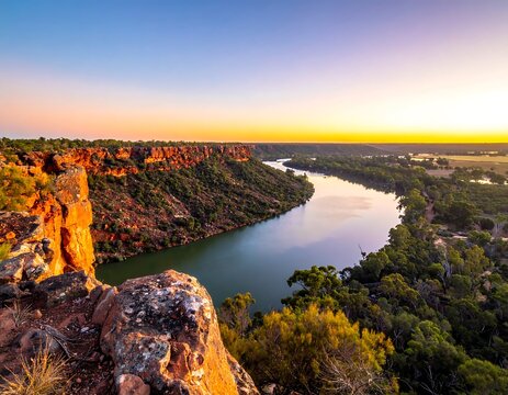 River bend at sunset.