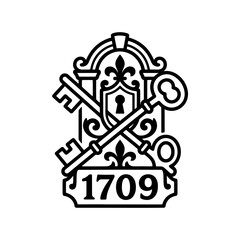 Vintage Crest Emblem with Crossed Keys and Year 1709 © yanto