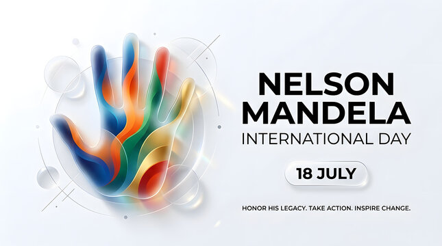 International nelson mandela day colorful handprint illustration on white background with handprint