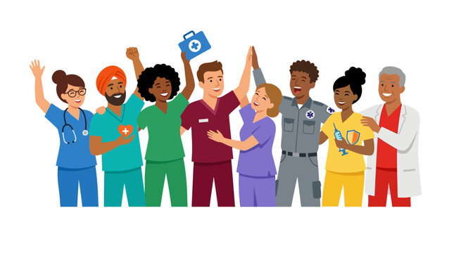 Diverse Healthcare Team Celebrating Success - Medical Professionals High Five