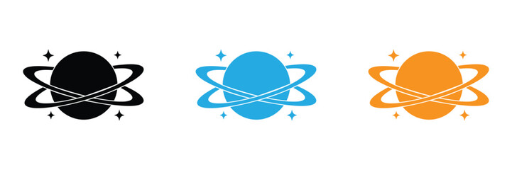 Planet icons in black, Blue, And orange on white background for astronomy and space designs © graphicsart.one