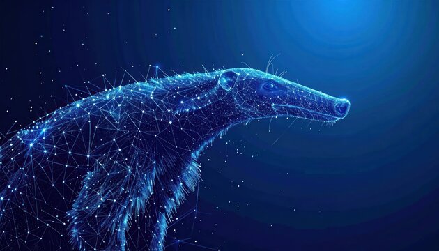 Close-up of digital wireframe anteater head.