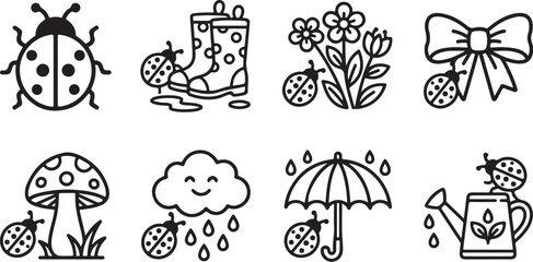 Cute ladybug-themed vector icons set © tarik