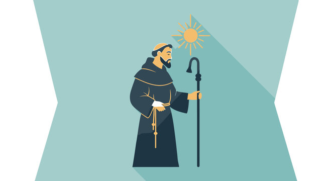 Illustration of a Catholic monk holding a staff.