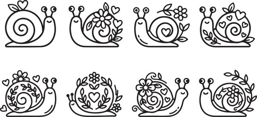 Cute snail with flowers and hearts illustration © tarik