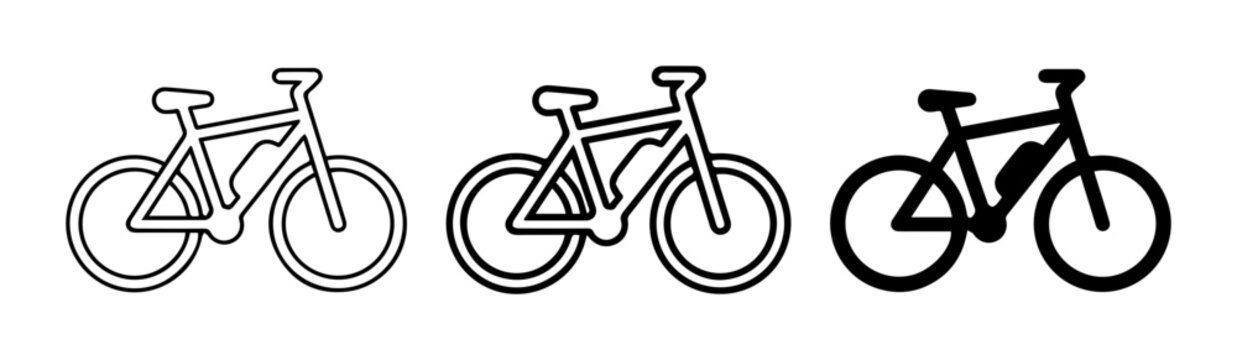 Bicycle Icons Set: Classic, Outline, and Electric Bike Vector Graphics for Transport and Lifestyle Concepts