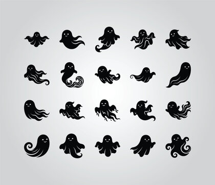 Ghost Silhouettes Collection Black Shapes On Gradient Background